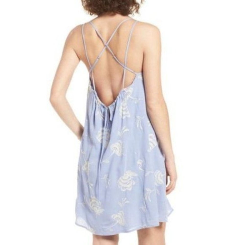 NEW Lush Embroidered Shift Summer Mini Dress S Blue